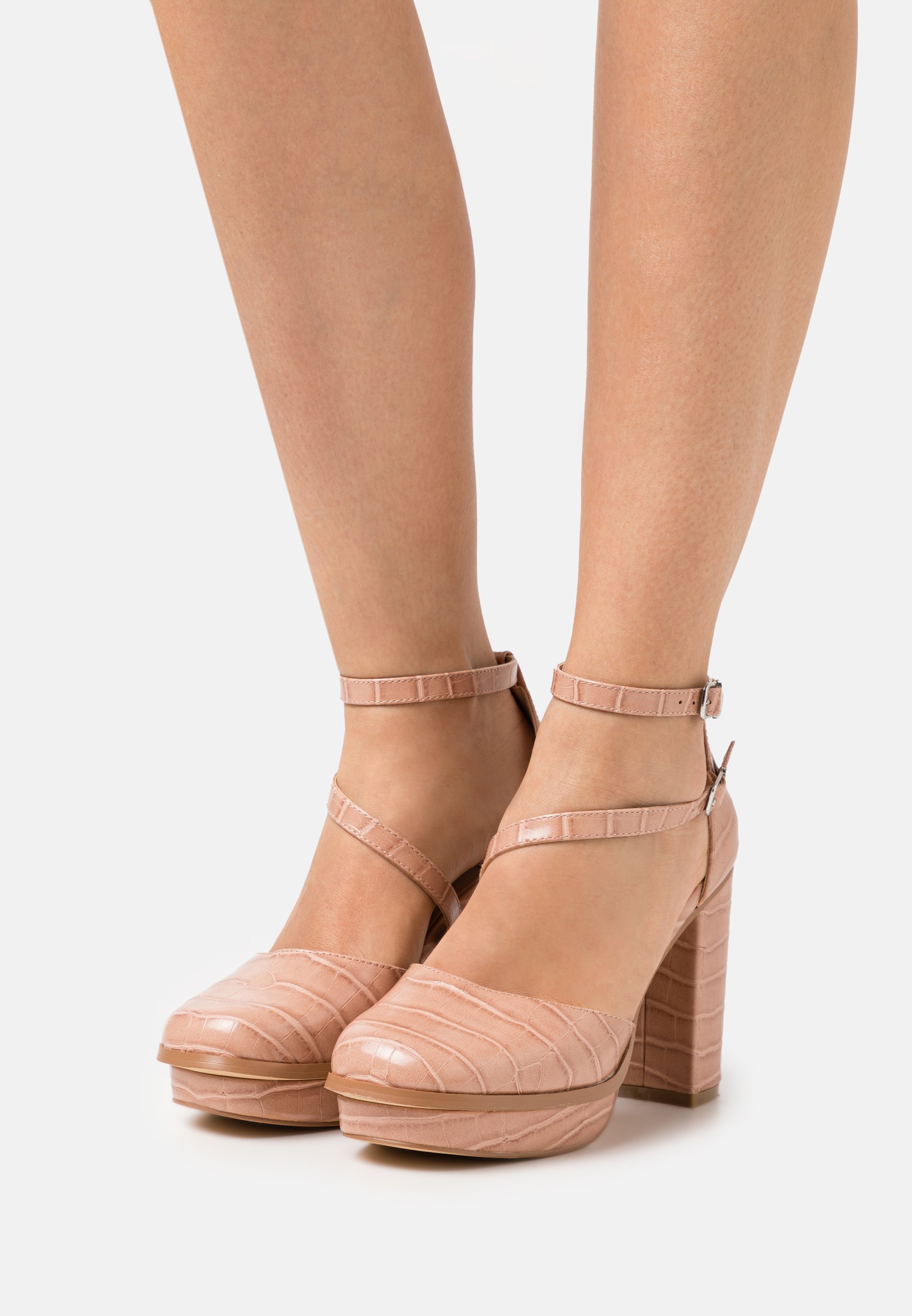 peach platform heels