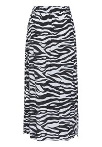 Jupe imprimée zèbre noir et blanc en tissu léger, dotée d'une taille élastique et d'un design fluide avec des fentes sur les côtés.