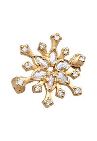 Bague en métal doré présentant un design de flocon de neige avec des pierres précieuses marquise et rondes transparentes, un détaillage élaboré et une finition polie.