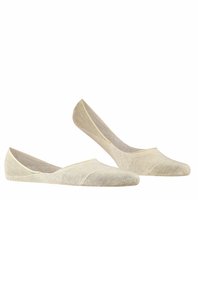 Beige Slipper aus leichtem Stoff, mit glatter Textur, runder Zehenform und minimalistischer Gestaltung mit elastischem Rand.