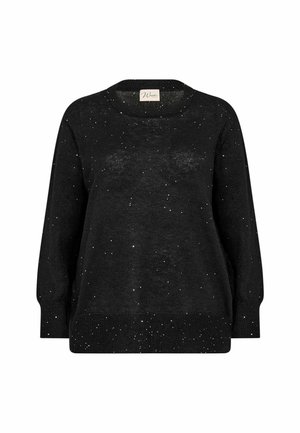 Sort sweater med rund udskæring, løst fit og lange ærmer, prydet med spredte sølvpletter for tekstur og detaljer.