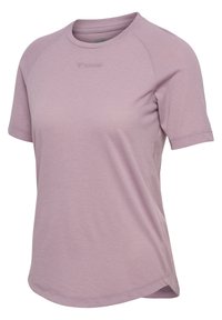 Ljuslila kortärmad T-shirt i texturerad tyg med rund halsringning och raglanärmar. Har en diskret logotyp på bröstet.