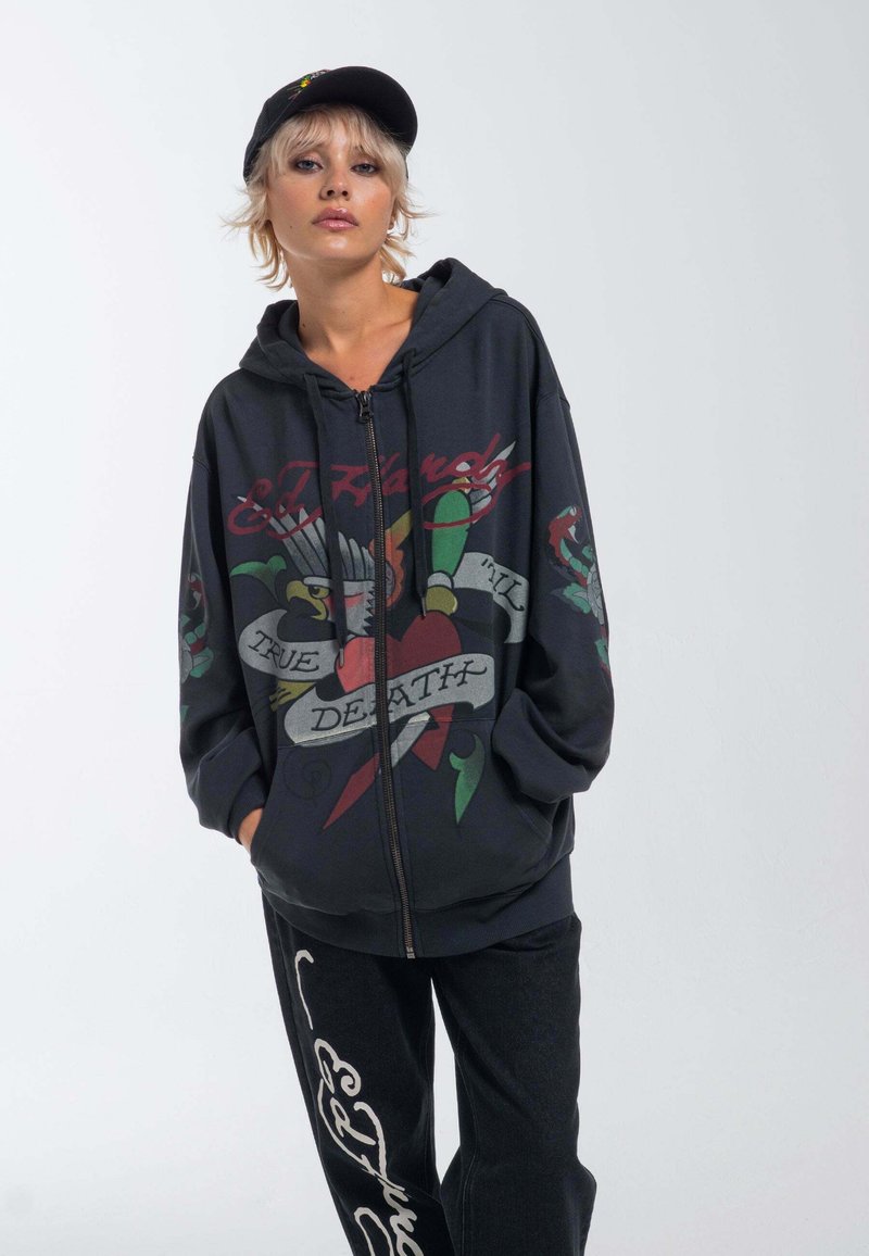 Ed Hardy TRUE SNAKE HOODIE - Sweatjacke - charcoal