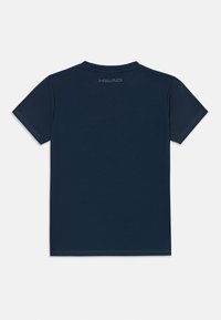 Navyblaues kurzärmeliges T-Shirt mit rundem Ausschnitt. Glatter Stoff mit strukturierten Akzenten an den Ärmeln. Graues "HEAD"-Logo auf der Rückseite.