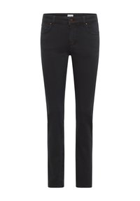 Fekete farmer skinny nadrág, amely illeszkedő fazonú, öt zsebes stílussal és gombos záródással a deréknál. Puha tapintású, enyhén rugalmas anyag.