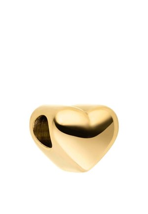 Shiny gold heart-shaped bead with a large hole on one side for threading on a necklace or bracelet.