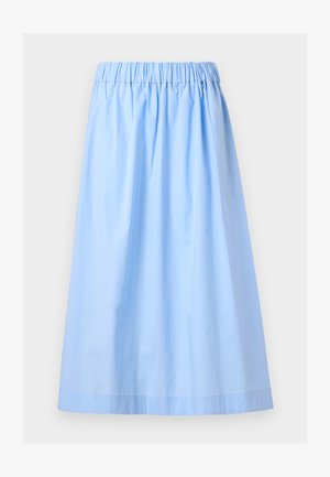 Φούστα μέσης σε ανοιχτό μπλε χρώμα με ελαστική μέση και χαλαρή, μαζεμένη ύφανση για άνετη εφαρμογή.