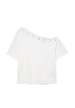 PULL&BEAR, STAR STUDDED - ASYMMETRIC T-SHIRT - T-shirt imprimé - white
