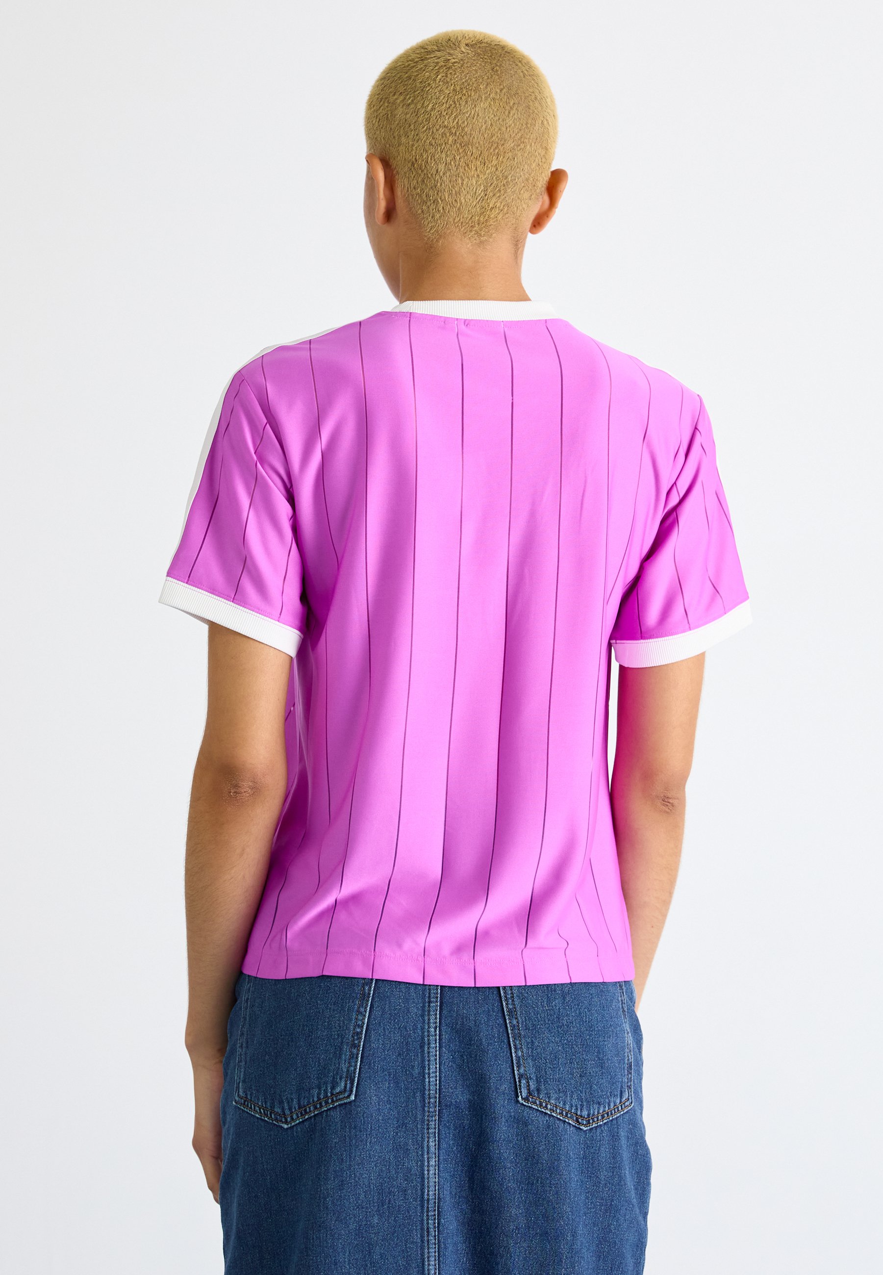 ★ adidas★ 3S PINSTRIPES T-PURPLE IY7225 WMNS) adidas Adicolor 3-Stripes Pinstripe T-Shirt 'Purple