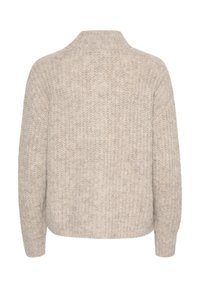 Gebreide trui in een lichte beige kleur met een hoge kraag, ingezakte schouders en een losse pasvorm. Getextureerde geweven stof overal.