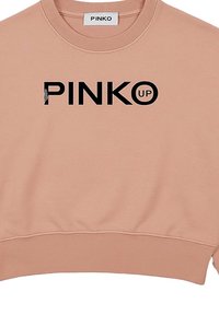 Felpa cropped rosa chiaro con logo nero "PINKO UP" centrato sul davanti e orlo e scollatura a coste.
