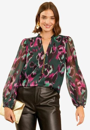 Love & Roses FRONT SHEER LONG SLEEVE- REGULAR FIT - Bluse - green animal