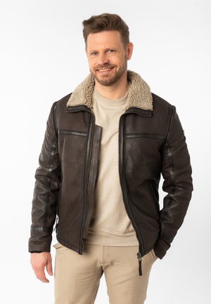 Lederjacke - dark taupe