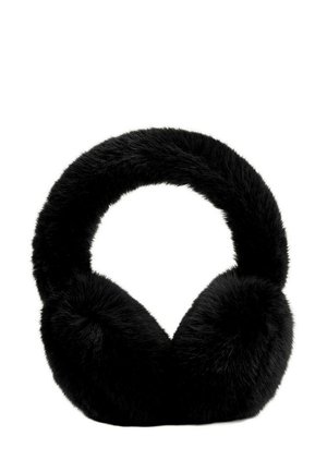 Des cache-oreilles noirs et fourrés avec un arceau incurvé, sur fond blanc.