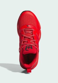 Roter Sportschuh mit einem Obermaterial aus Netzgewebe, gepolstertem Kragen und schwarzen Akzenten. Verfügt über eine abgerundete Zehenpartie, Schnürsenkel und eine strukturierte Sohle für besseren Halt.