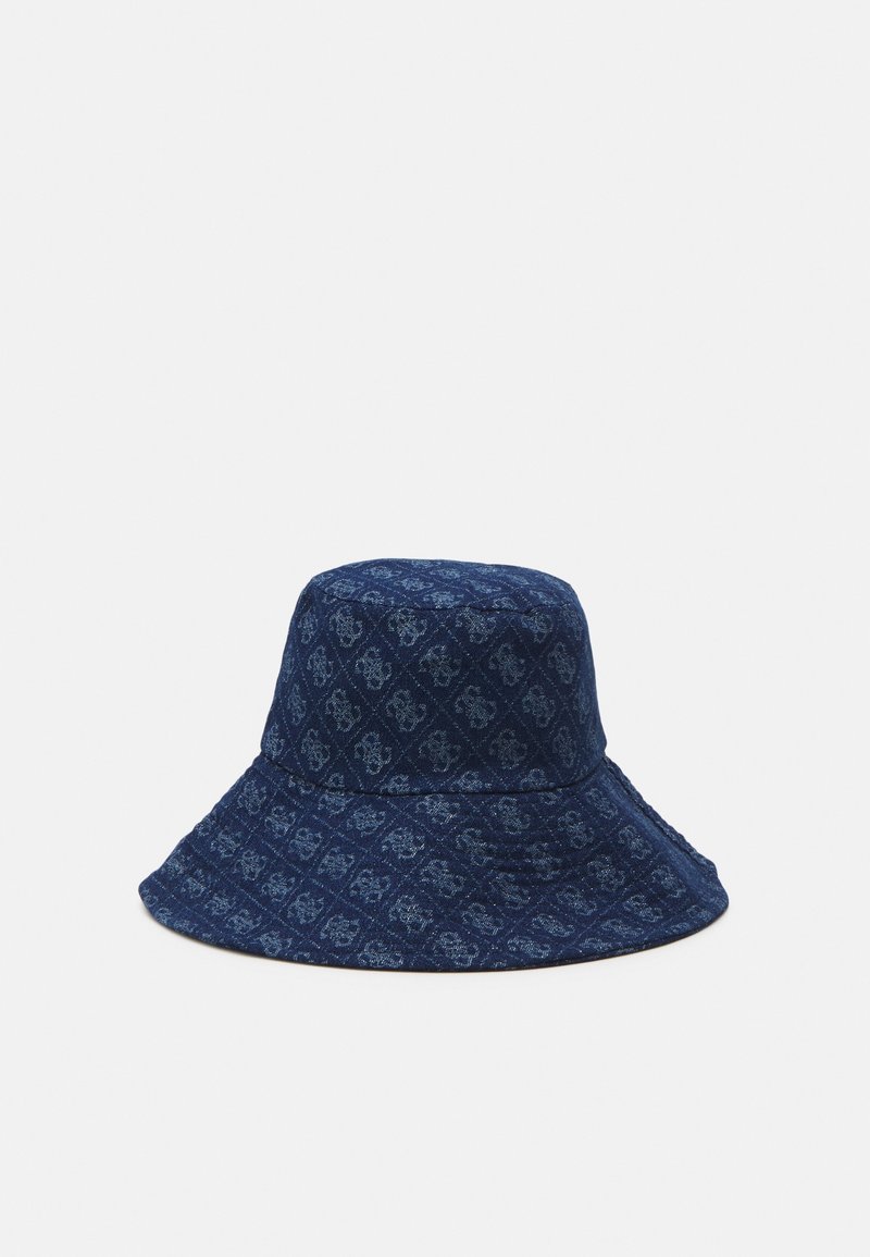 Chapeau bob bleu marine avec un motif subtil de losanges répétés et un large bord souple, présenté sur un fond clair uni.