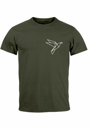 Neverless, VOGEL ORIGAMI BRUST LOGO FASHION STREETSTYLE - Print T-shirt - army