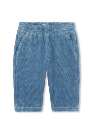 Shorts en velours côtelé bleu avec une surface texturée, dotés de deux poches latérales et d'une taille élastique pour plus de confort.