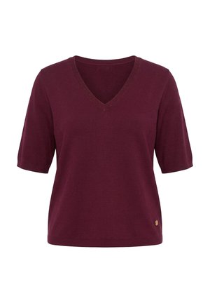 Ulla Popken, PULLOVER, ELASTIKSAUM, V-AUSSCHNITT, HALBARM, GLITTER - Camiseta básica - claret