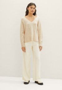 Tom Tailor Denim Dames 1043316 Cosy gebreide trui met V-hals, 36169 - Jade Green Melange, XXL Tom Tailor Denim Dames 1043316 Cosy gebreide trui met V-hals, 36169 - Jade Green Melange, XXL