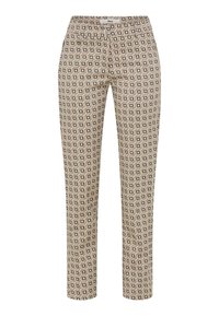 Hosen mit einem geometrischen Muster aus Quadraten in Beige-, Braun- und Grautönen. Aus leichtem Material mit einer schmalen Passform.