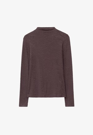 Langärmliges Oberteil in Dunkelbraun mit strukturiertem Paisleymuster. Merkmale einen hohen Kragen und eine lockere Passform. Weicher Stoff mit einem dezenten Glanz.