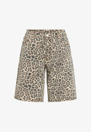 VILA, JEANSSHORTS VITAILY LEOPRINT - Pantaloni scurți din denim - beige