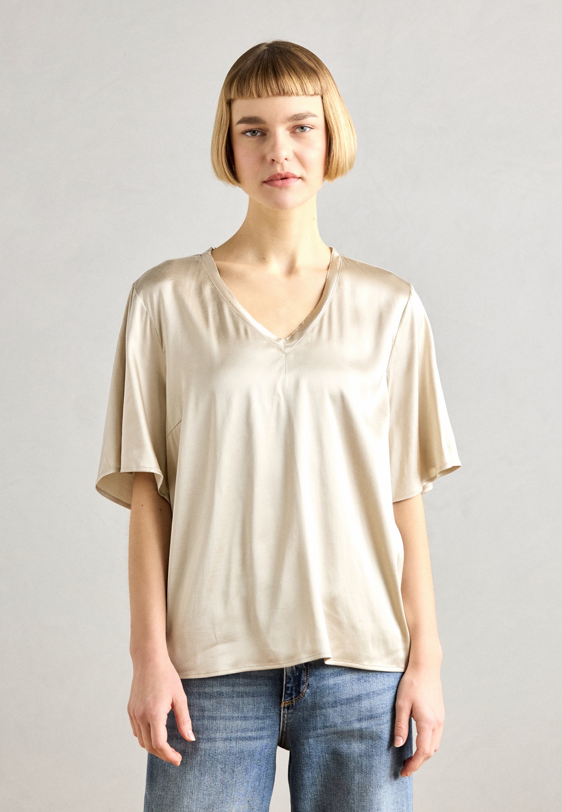 売れ筋商品|||モス モッシュ シャツ レディース トップス V NECK BLOUSE - Basic T-shirt - feather gray Mos Mosh V NECK BLOUSE - T-shirts - feather gray/beige