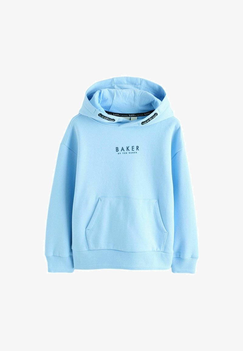 Felpa azzurra chiara con tasca a marsupio, cappuccio regolabile con cordino e la scritta "BAKER" stampata sul davanti. Realizzata in morbido materiale di cotone.