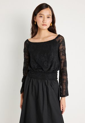 OFF SHOULDER TOP - Marškinėliai su spaudiniu - black