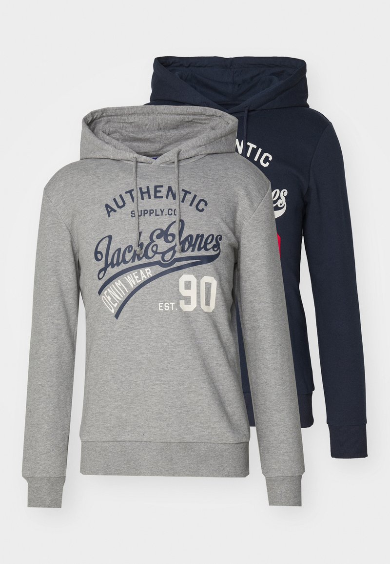 Jack & Jones JJETHAN HOOD 2 PACK - Sweatshirt - dark blue/mottled grey