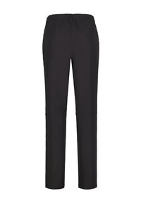 Pantalon noir à jambes droites avec taille élastique, conçu pour un ajustement confortable, vu de dos sur fond blanc.