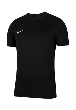 T-shirt de sport noir à manches courtes, col rond et logo Nike swoosh blanc sur la poitrine droite.