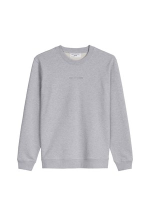 Helehall pikkade varrukatega ümar-kaelusega dressipluus, millel on soonikud varrukaotstel ja äärel ning rinnal väike tsentreeritud "Marc O'Polo Denim" tekst.