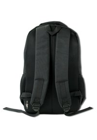 Sac à dos noir avec rembourrage en maille, larges bretelles réglables et poches latérales extérieures. Doté d'une poignée supérieure et d'un design minimaliste.