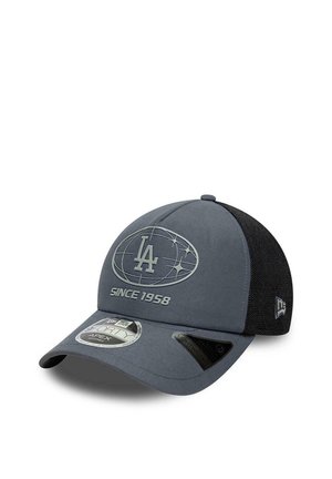 Dark gray and black baseball cap with "LA" logo, stars, and "Since 1958" text on front, featuring mesh back and brand stickers on the brim.
