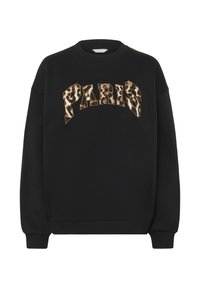 Melna kapuce, kurai ir leoparda raksta grafika ar vārdu "PARIS" bolderā burtiem uz krūtīm. Ribu krūšu apmale un piedurknes.