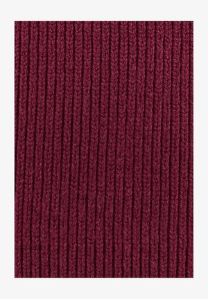 Tessuto bordeaux a costine, caratterizzato da una texture a maglia verticale con linee alternate in rilievo e incassate, che conferisce profondità e una finitura morbida.