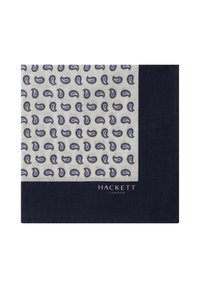 Námořnický modrý a krémový kapesník s paisley vzorem. Měkká textura, jemná tkanina a logo "HACKETT LONDON" na spodní části. Čtvercový tvar.