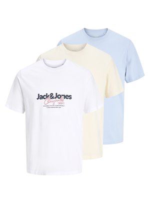 Jack & Jones JORCASSIS TEE CREW NECK 3 PACK - T-shirts print - antique white/bright white/blue