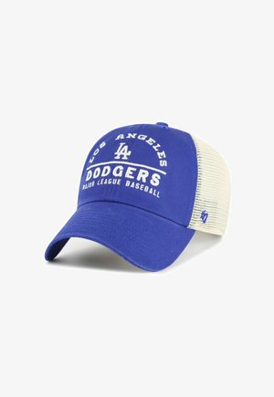 Niebiesko-biała czapka bejsbolowa Los Angeles Dodgers z siateczkowym tyłem oraz wyszywanym logo zespołu i napisem z przodu.