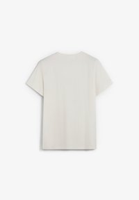 Camiseta blanca de manga corta, textura suave, cuello redondo, corte relajado, dobladillo recto, sin logotipos ni patrones visibles. Vista trasera mostrada.