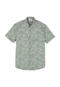 Korte mouw button-up shirt in lichtgroen met een monochrome bladerenpatroon, gemaakt van katoen, met een standaard kraag en knopen.