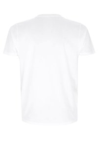 Biała, krótko rękawowa koszulka, wykonana z bawełny, z okrągłym dekoltem i prostym krojem. Brak widocznych wzorów lub zdobień.