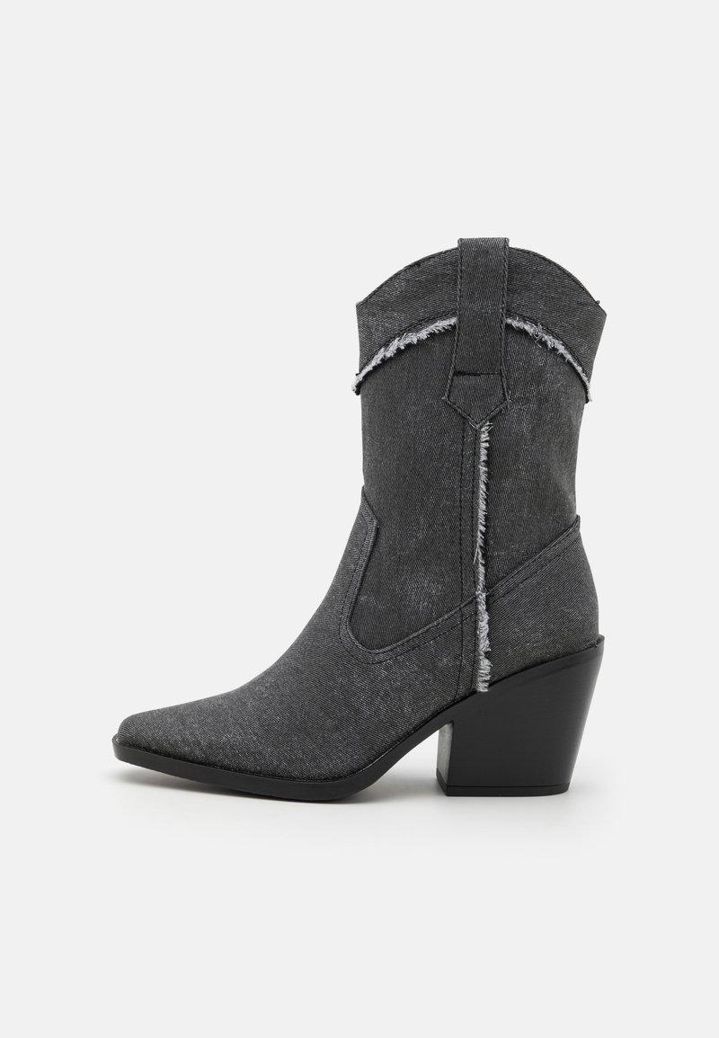 Even&Odd Bota de tornozelo estilo cowboy/motociclista - black denim