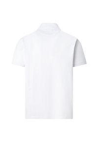 Effen wit poloshirt met korte mouwen, vanaf de achterkant getoond, met een klassieke kraag en een eenvoudig, strak ontwerp.