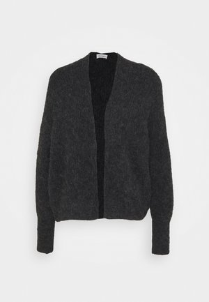 Kolen-grijze, oversized cardigan gemaakt van zachte, gestructureerde stof. Ontwerp met open voorkant, lange mouwen en geribbelde manchetten. Geen sluitingen.