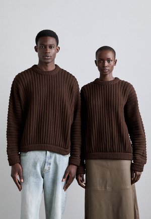 ROUND NECK UNISEX - Pullover - brown/dark brown melange