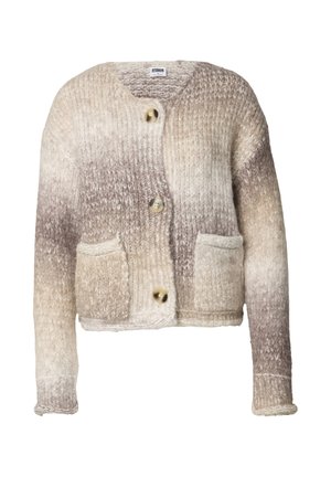 Strikket cardigan i ombre nyanser av beige og brun, med rund hals, knappelukking og to fremre lommer. Teksturert ullblanding.
