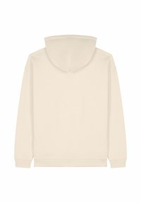 Világos bézs pulcsi, puha tapintással, formázott alsó résszel és mandzsettákkal, valamint standard méretű kapucnival. Grafika vagy díszítés nem található rajta.